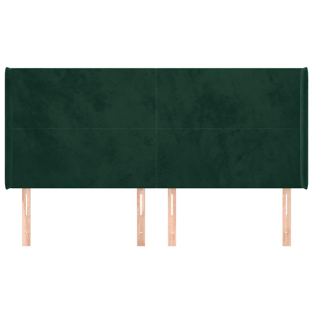 sengegavl med kanter 163x16x118/128 cm fløjl mørkegrøn