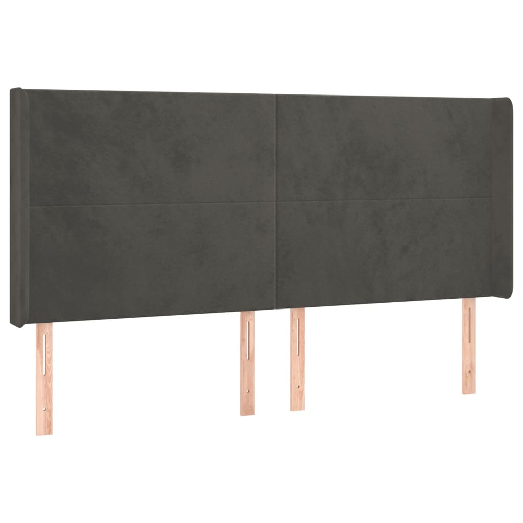 sengegavl med kanter 183x16x118/128 cm fløjl mørkegrå