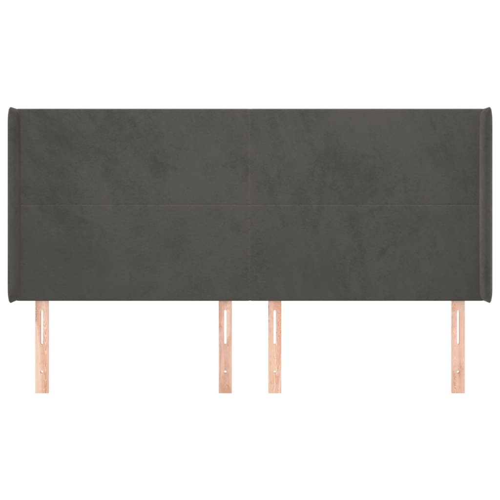 sengegavl med kanter 183x16x118/128 cm fløjl mørkegrå