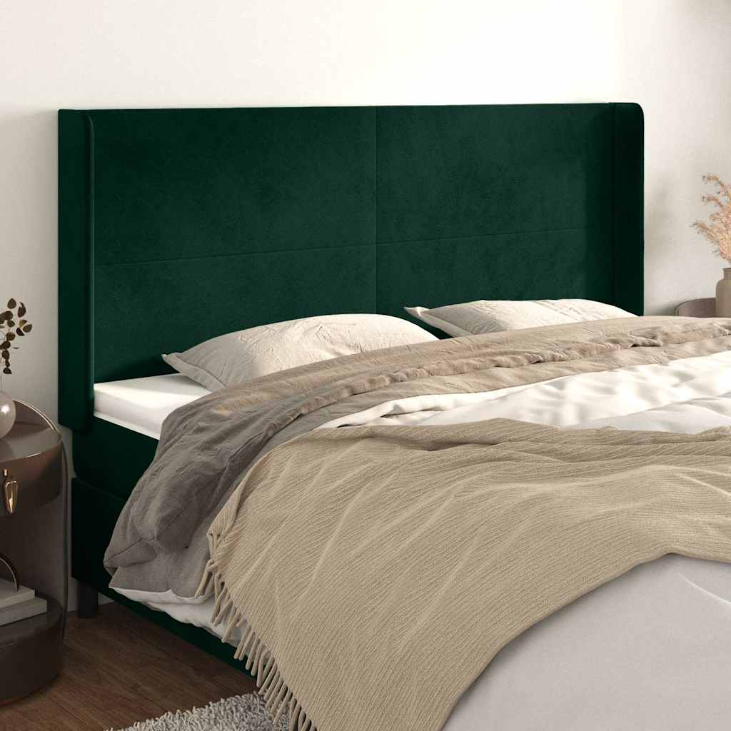 sengegavl med kanter 183x16x118/128 cm fløjl mørkegrøn