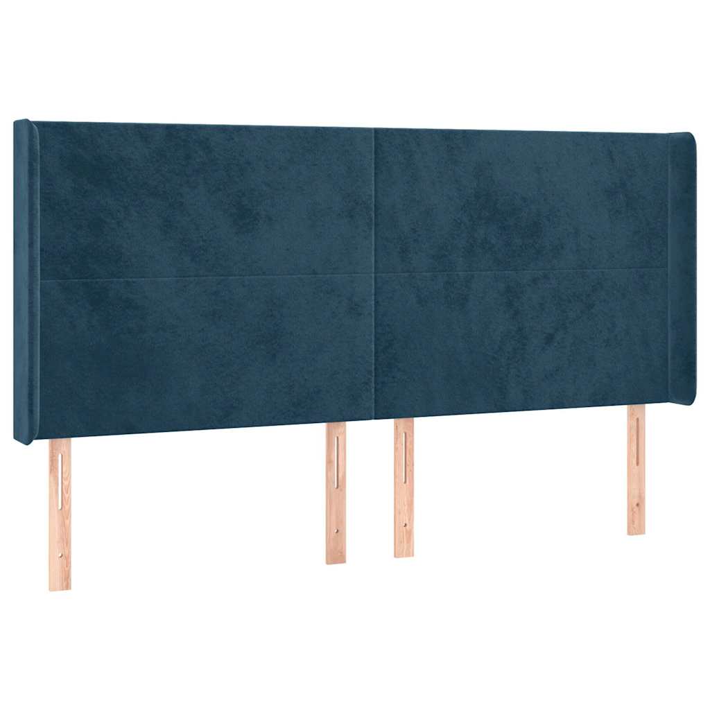 sengegavl med kanter 183x16x118/128 cm fløjl mørkeblå