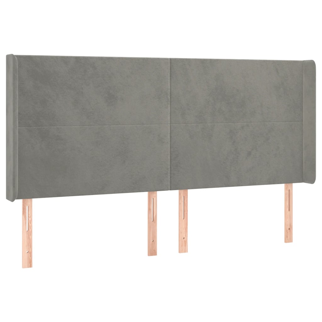 sengegavl med kanter 203x16x118/128 cm fløjl lysegrå