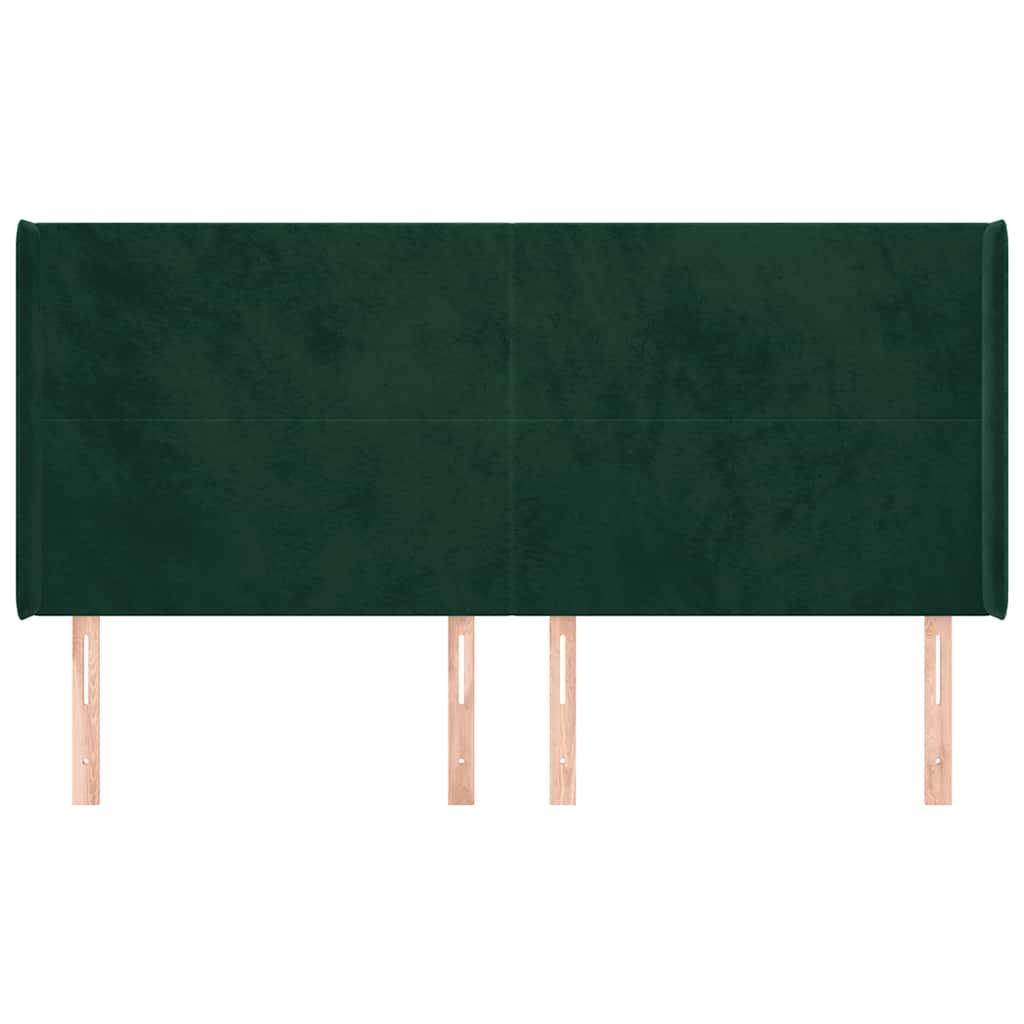 sengegavl med kanter 203x16x118/128 cm fløjl mørkegrøn