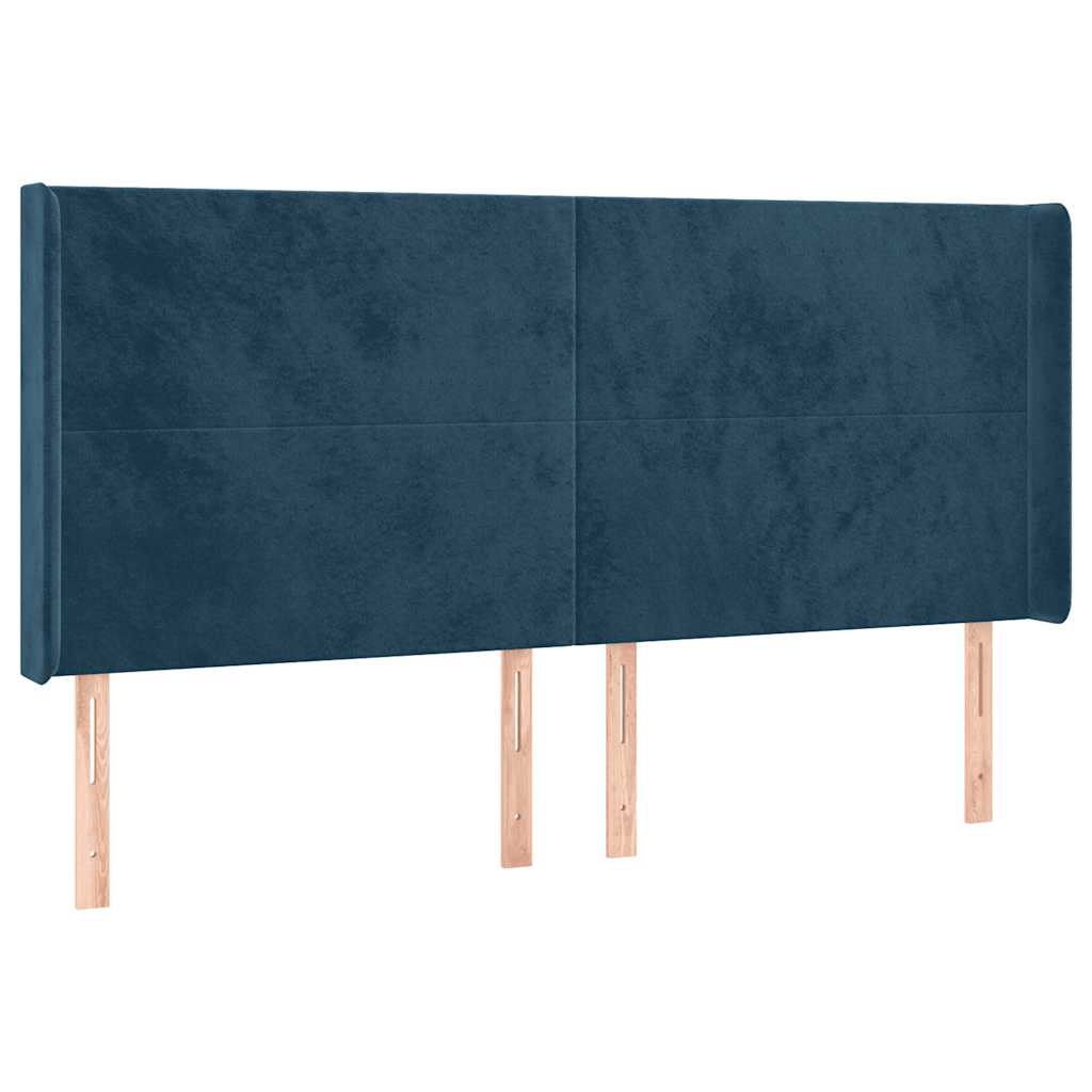 sengegavl med kanter 203x16x118/128 cm fløjl mørkeblå