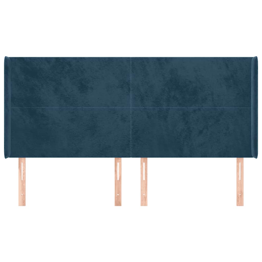 sengegavl med kanter 203x16x118/128 cm fløjl mørkeblå