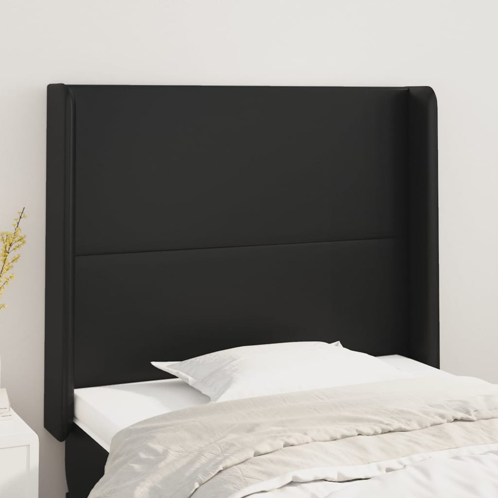 sengegavl med kanter 83x16x118/128 cm kunstlæder sort