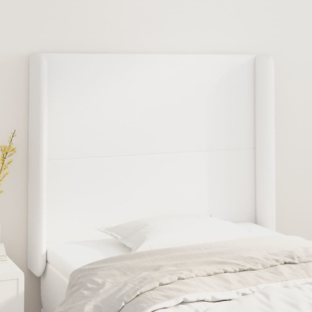 sengegavl med kanter 83x16x118/128 cm kunstlæder hvid