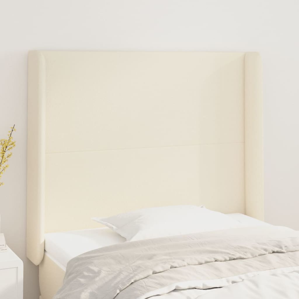 sengegavl med kanter 93x16x118/128 cm kunstlæder cremefarvet