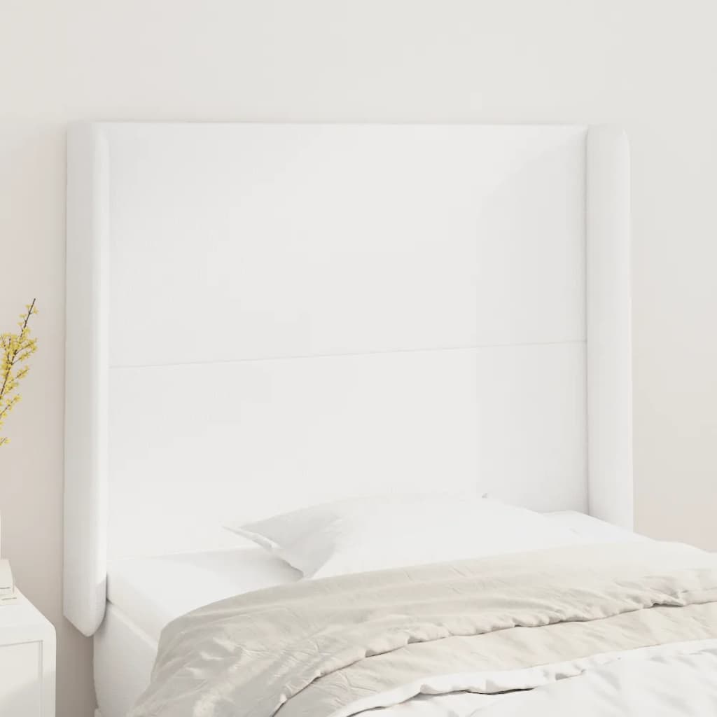 sengegavl med kanter 103x16x118/128 cm kunstlæder hvid