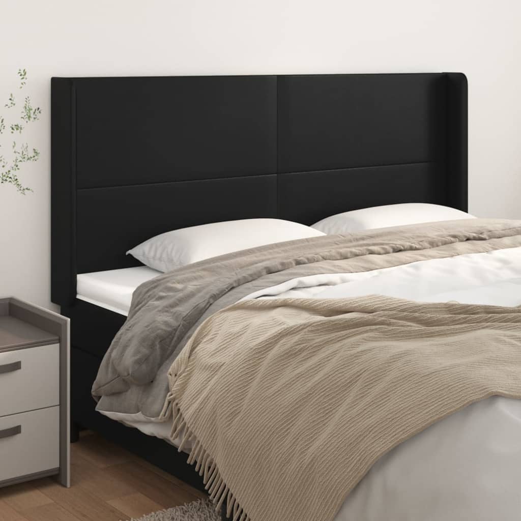 sengegavl med kanter 183x16x118/128 cm kunstlæder sort