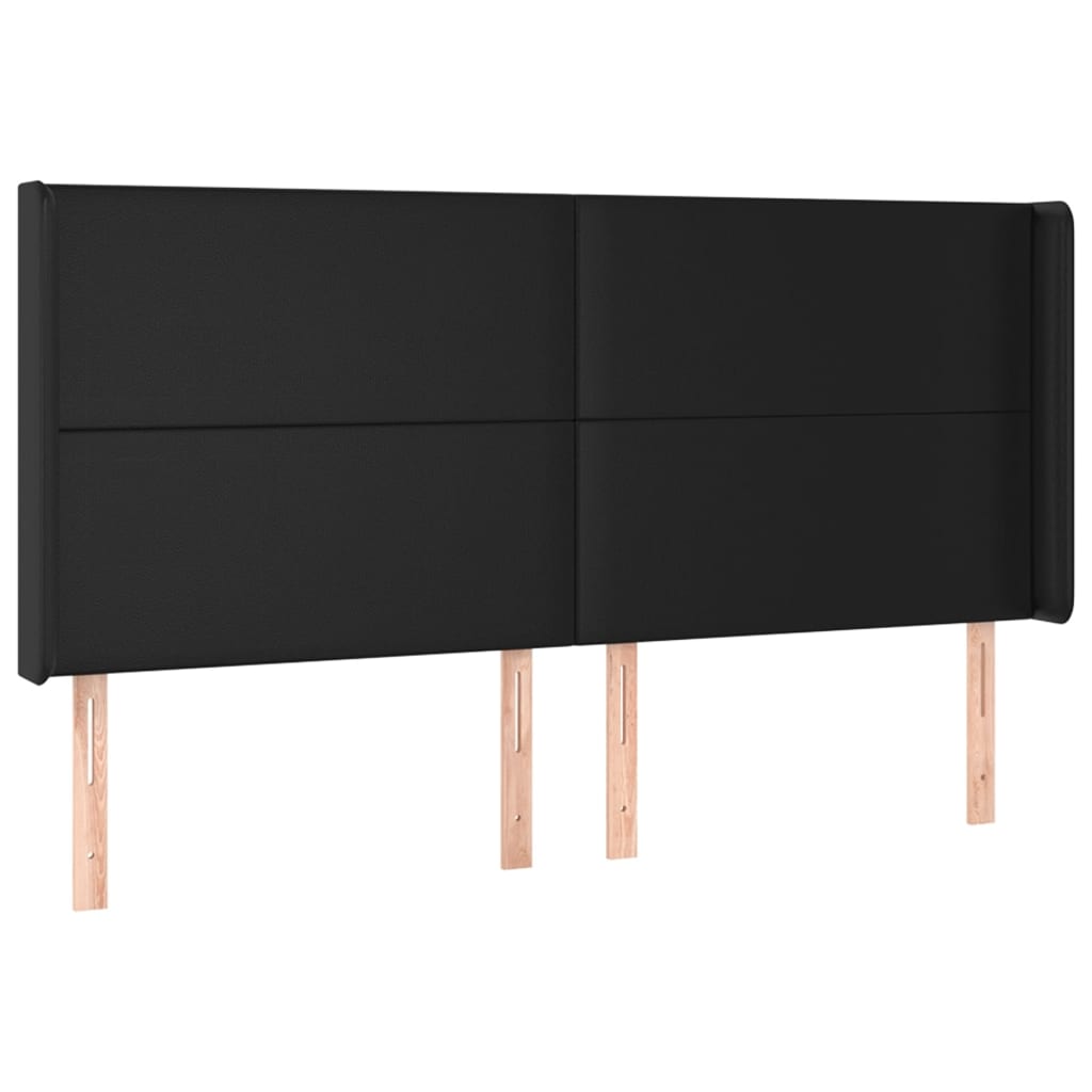 sengegavl med kanter 203x16x118/128 cm kunstlæder sort