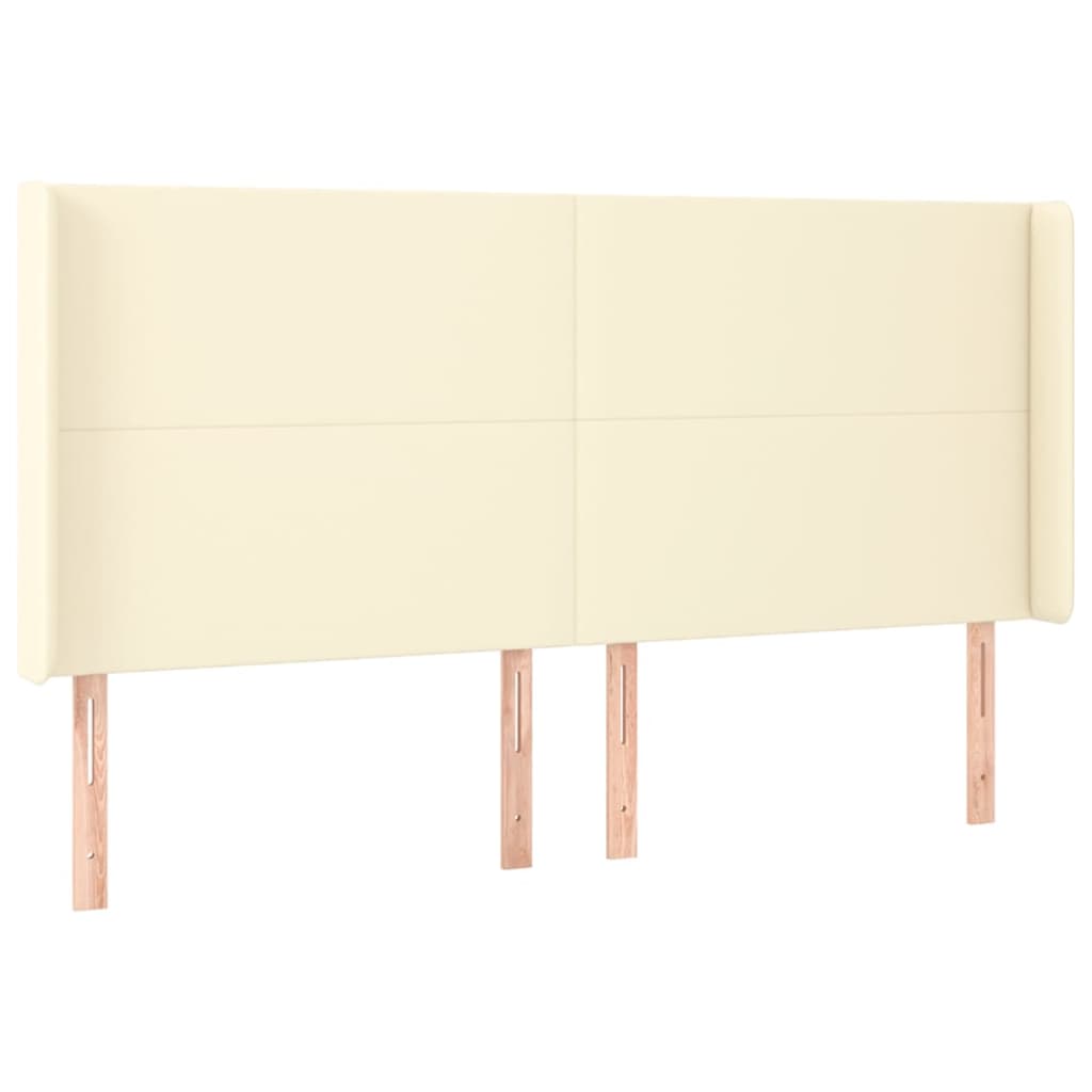 sengegavl med kanter 203x16x118/128 cm kunstlæder cremefarvet