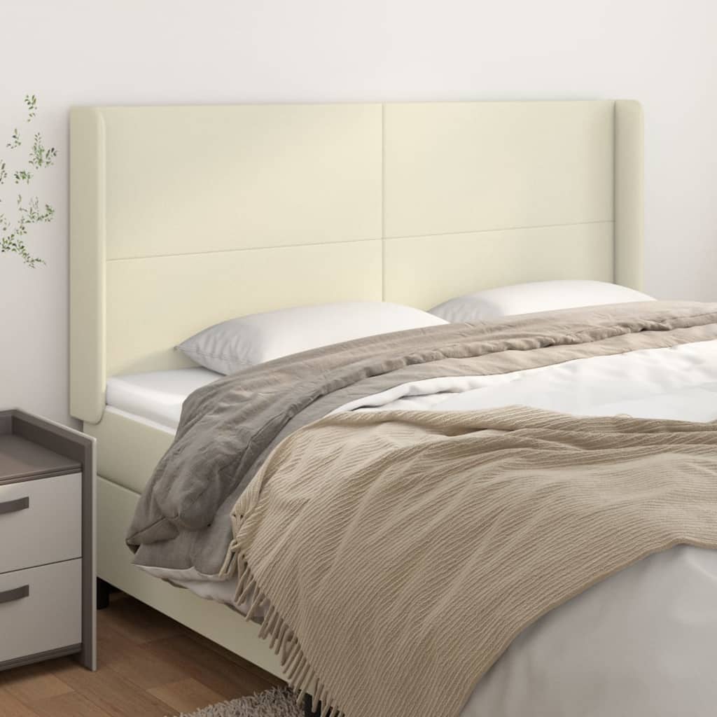 sengegavl med kanter 203x16x118/128 cm kunstlæder cremefarvet