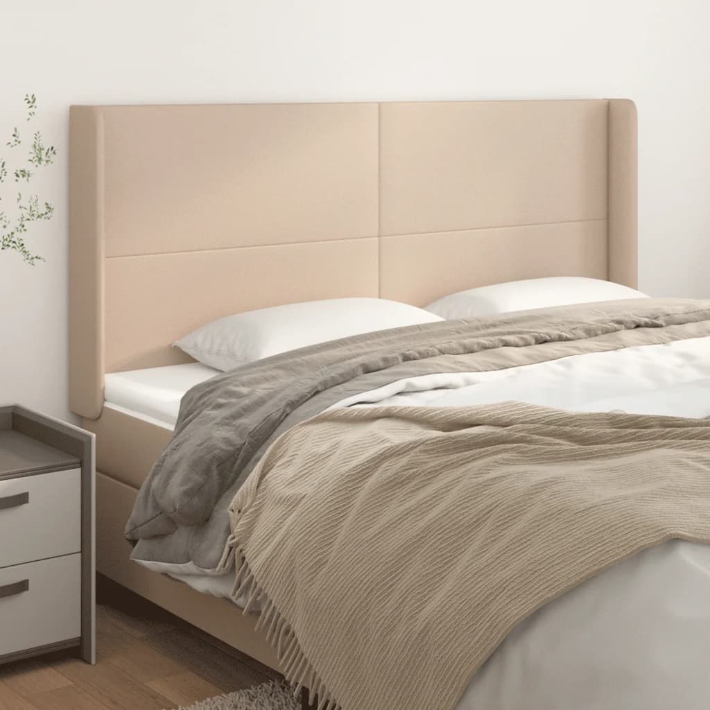 sengegavl med kanter 203x16x118/128 cm kunstlæder cappuccino