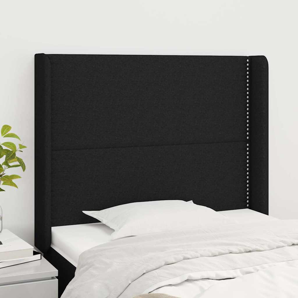 sengegavl med kanter 83x16x118/128 cm stof sort