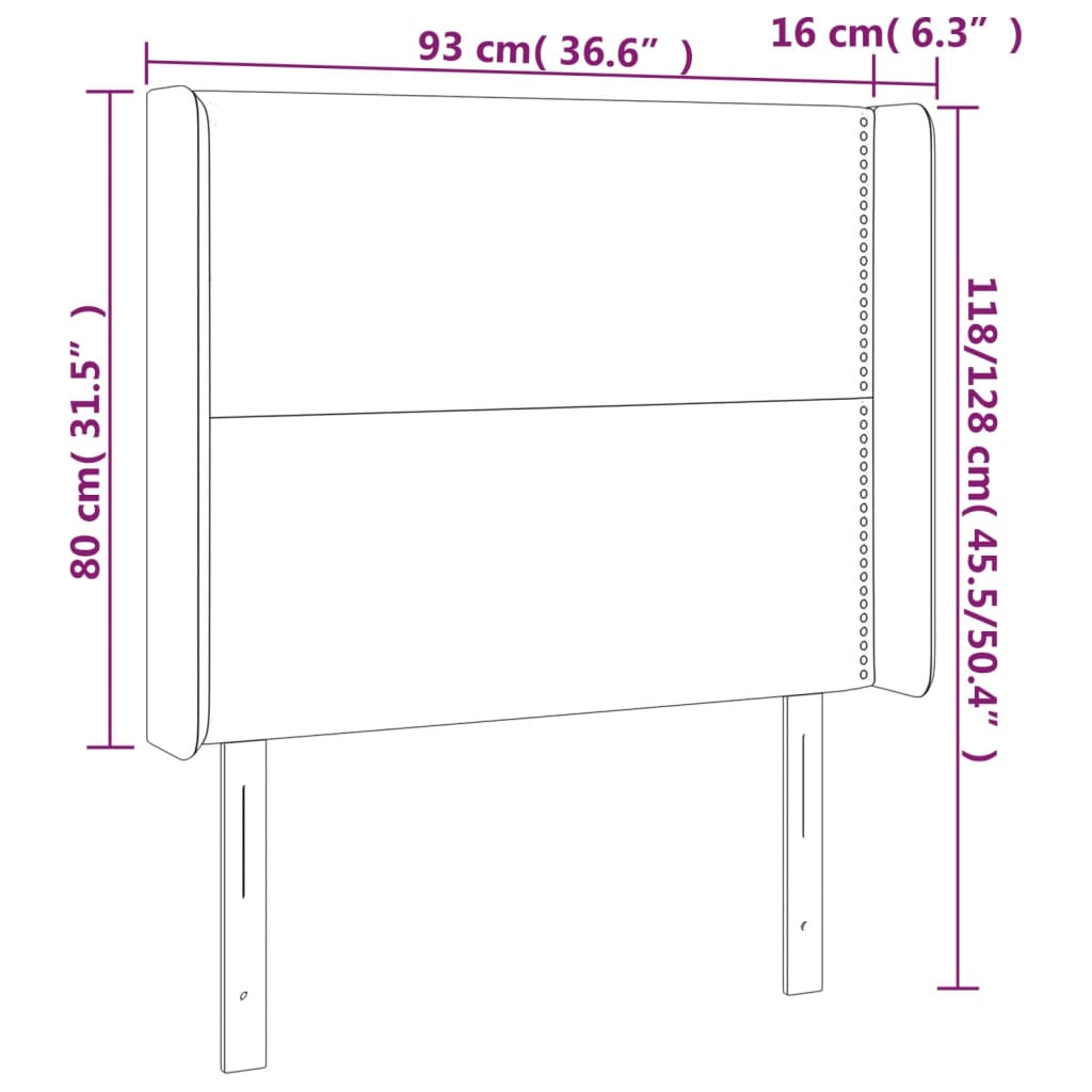 sengegavl med kanter 93x16x118/128 cm stof lysegrå