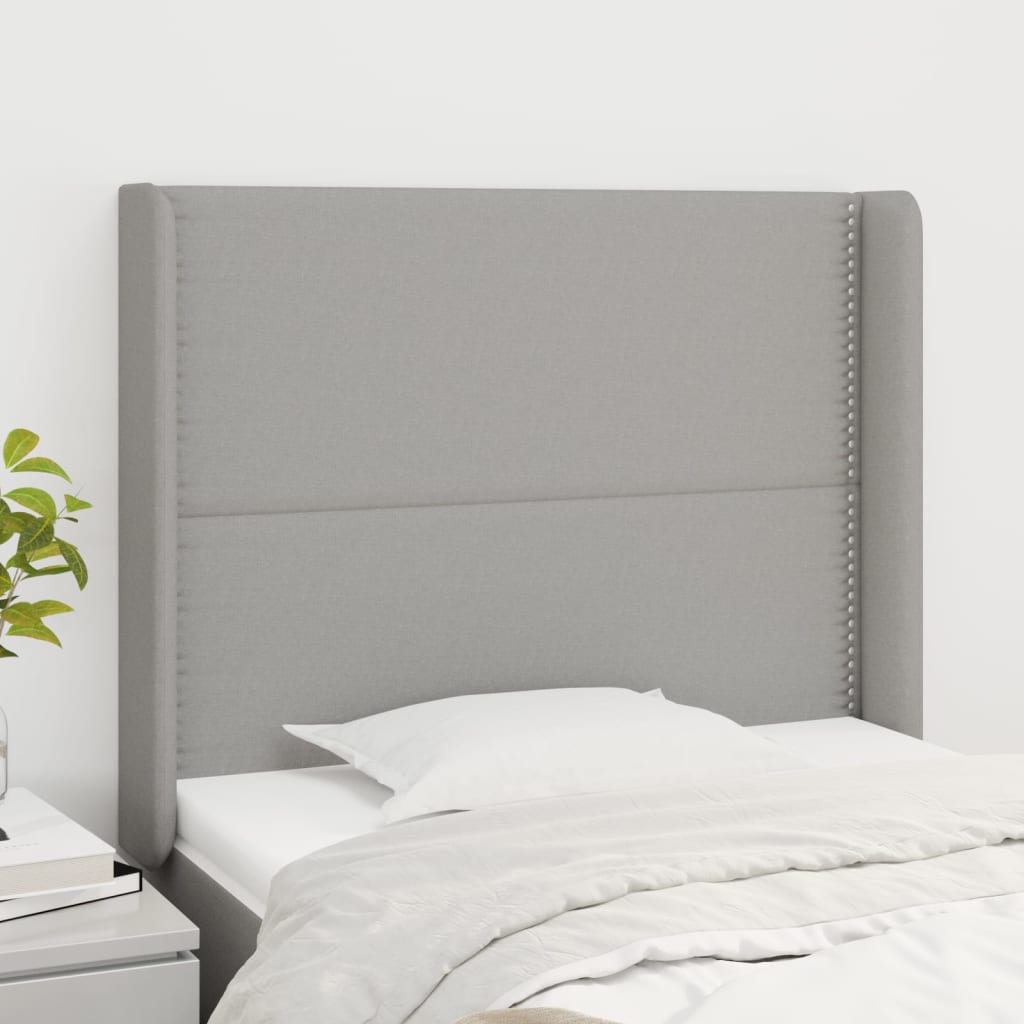 sengegavl med kanter 93x16x118/128 cm stof lysegrå