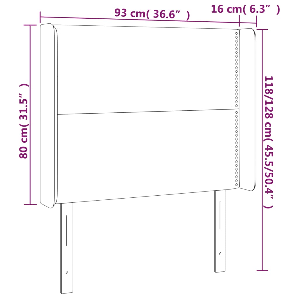 sengegavl med kanter 93x16x118/128 cm stof sort