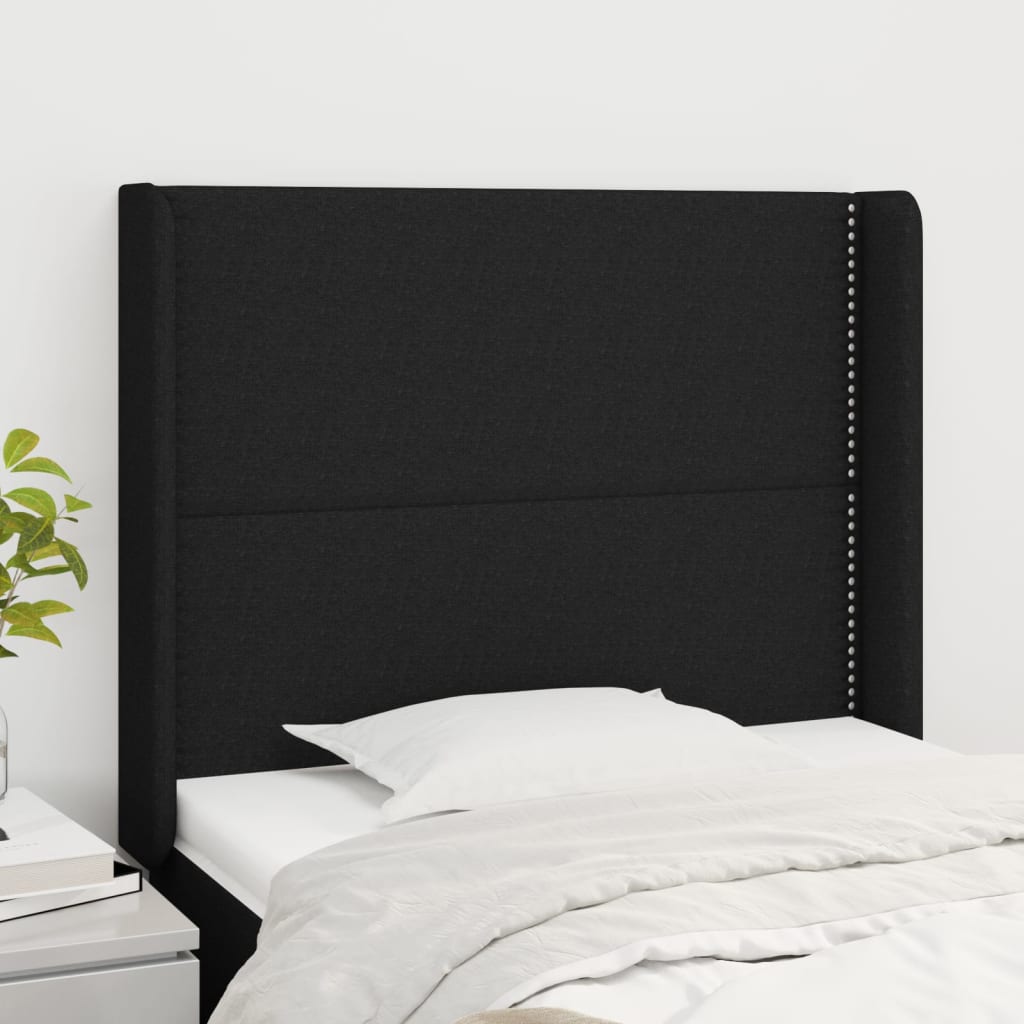 sengegavl med kanter 93x16x118/128 cm stof sort