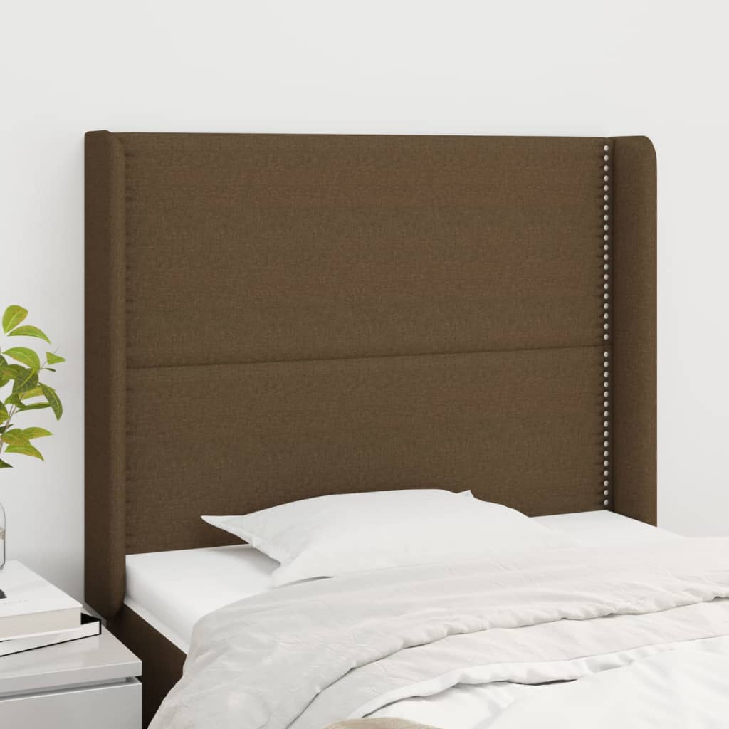 sengegavl med kanter 93x16x118/128 cm stof mørkebrun