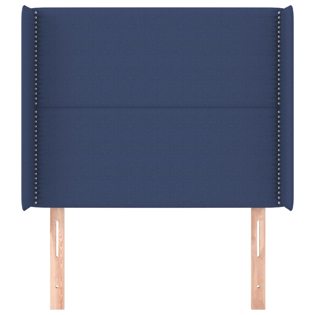 sengegavl med kanter 93x16x118/128 cm stof blå