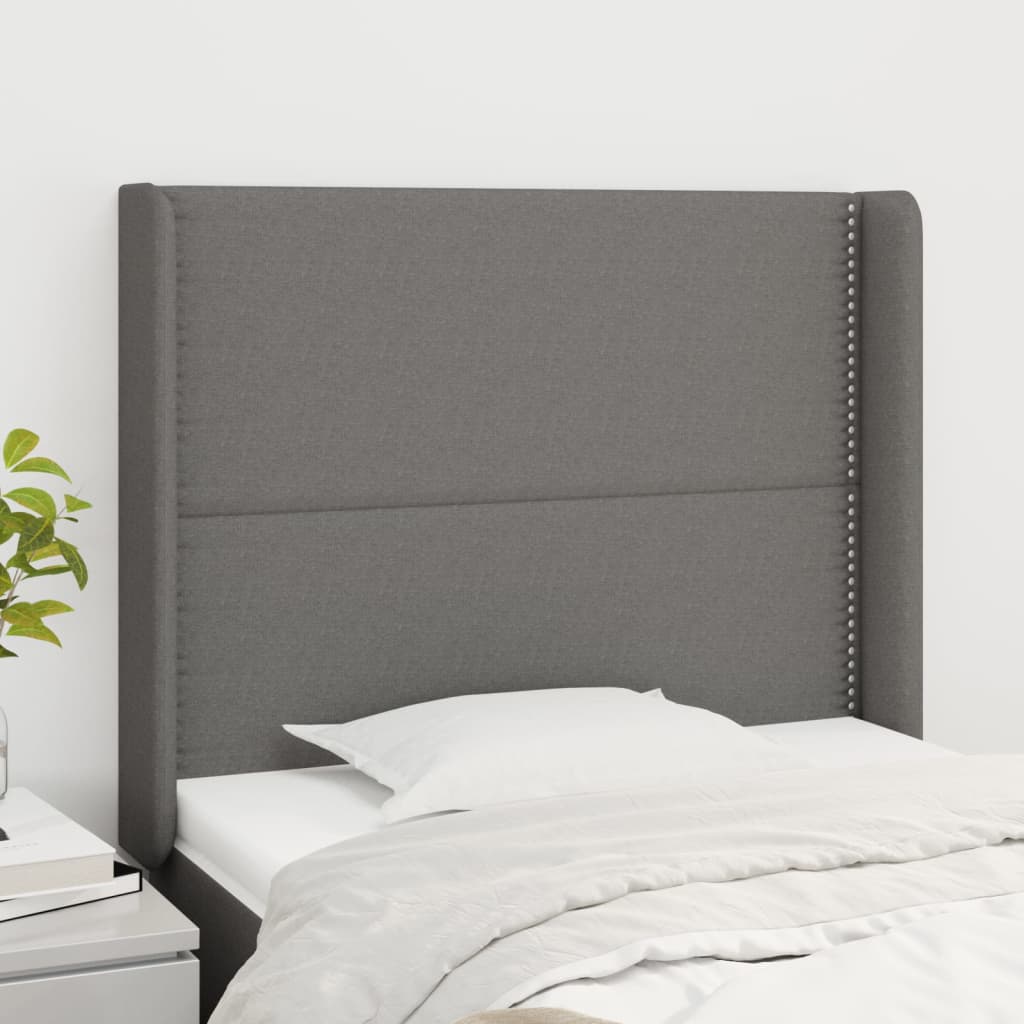 sengegavl med kanter 103x16x118/128 cm stof mørkegrå