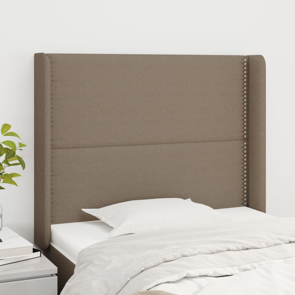 sengegavl med kanter 103x16x118/128 cm stof gråbrun