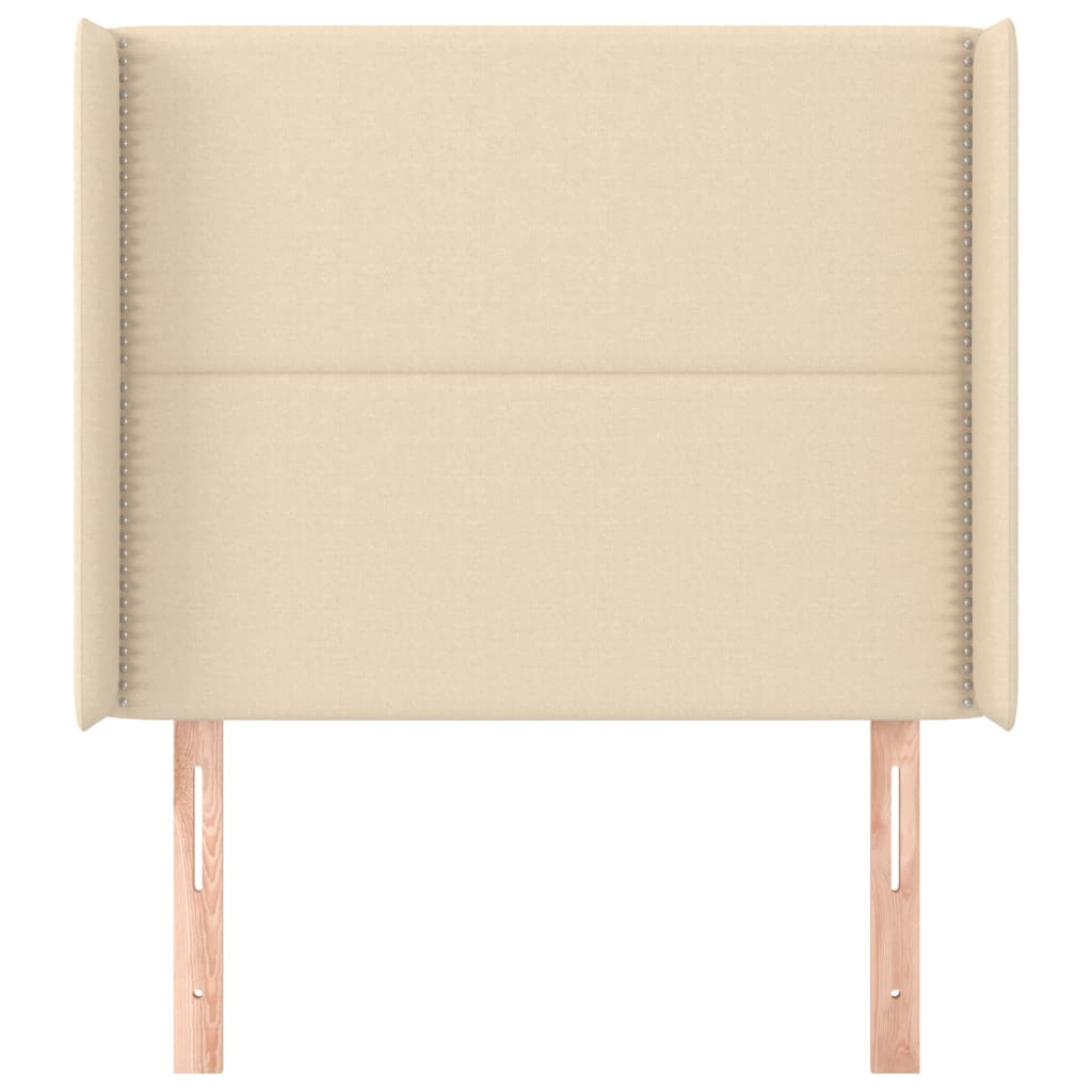 sengegavl med kanter 103x16x118/128 cm stof cremefarvet