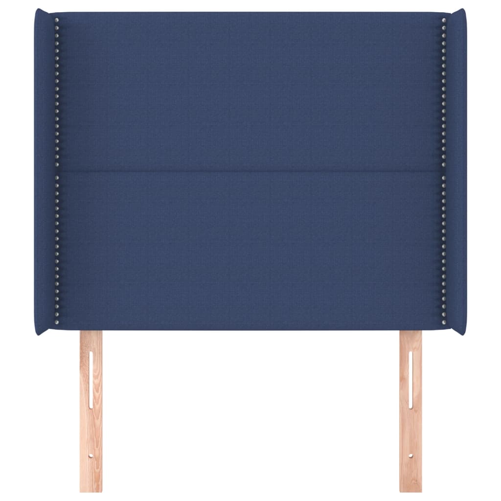 sengegavl med kanter 103x16x118/128 cm stof blå
