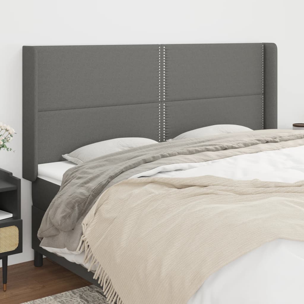 sengegavl med kanter 183x16x118/128 cm stof mørkegrå