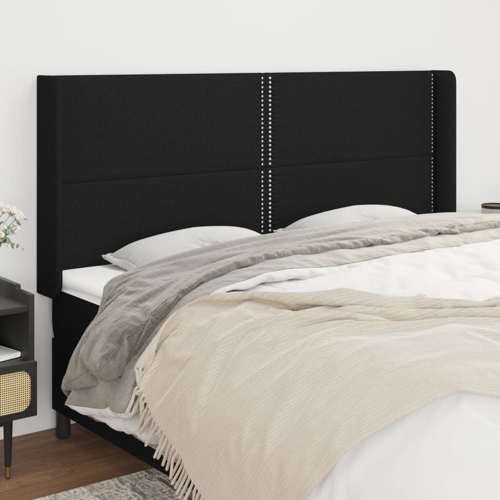 sengegavl med kanter 183x16x118/128 cm stof sort