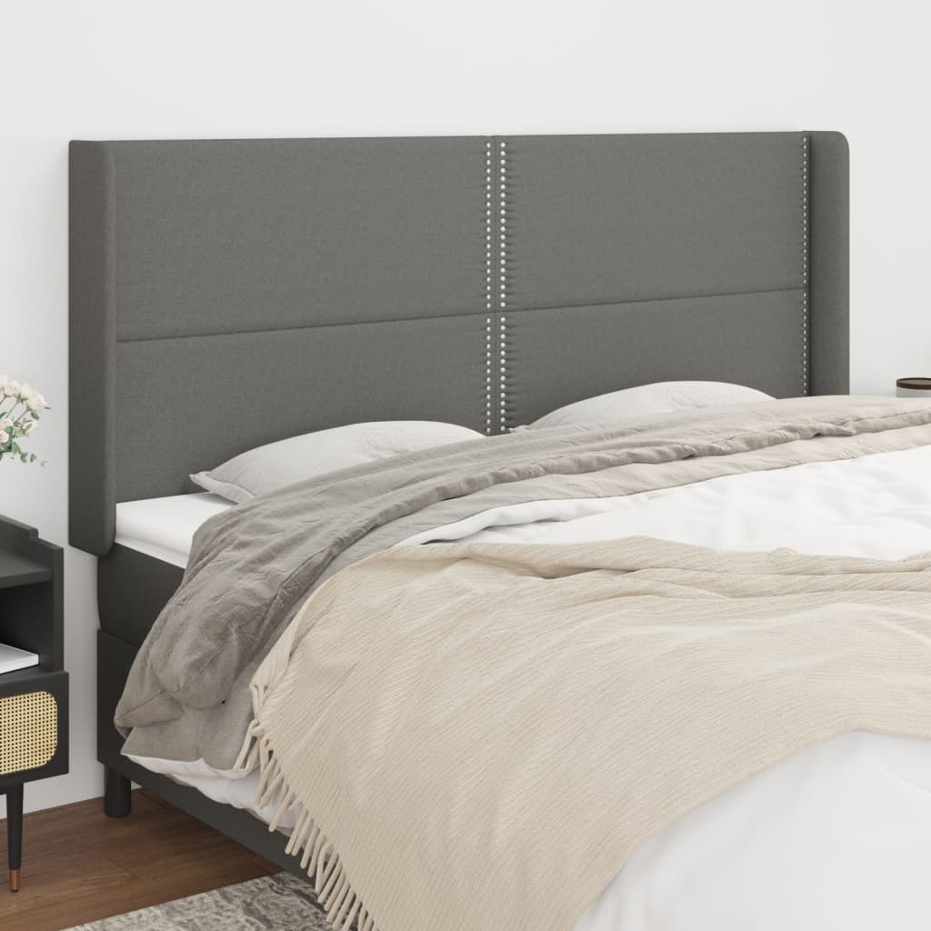 sengegavl med kanter 203x16x118/128 cm stof mørkegrå