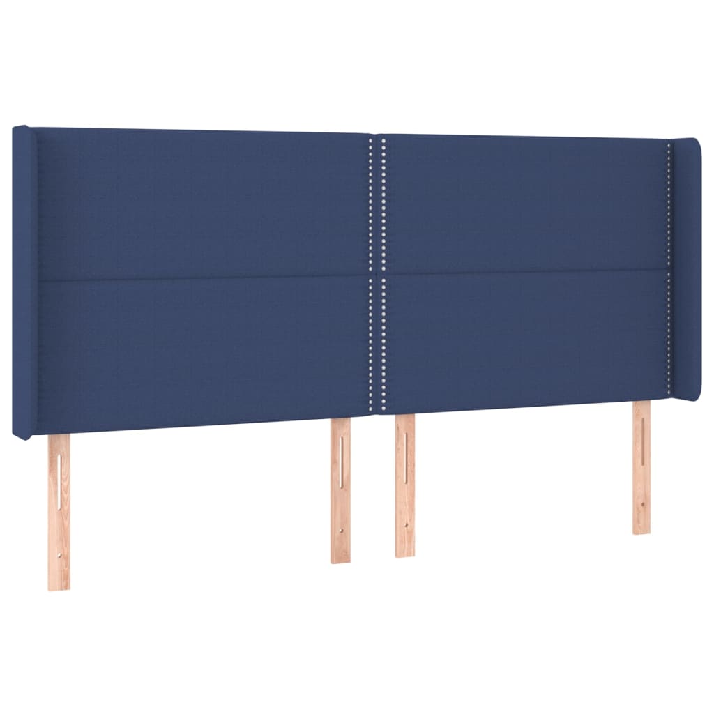 sengegavl med kanter 203x16x118/128 cm stof blå