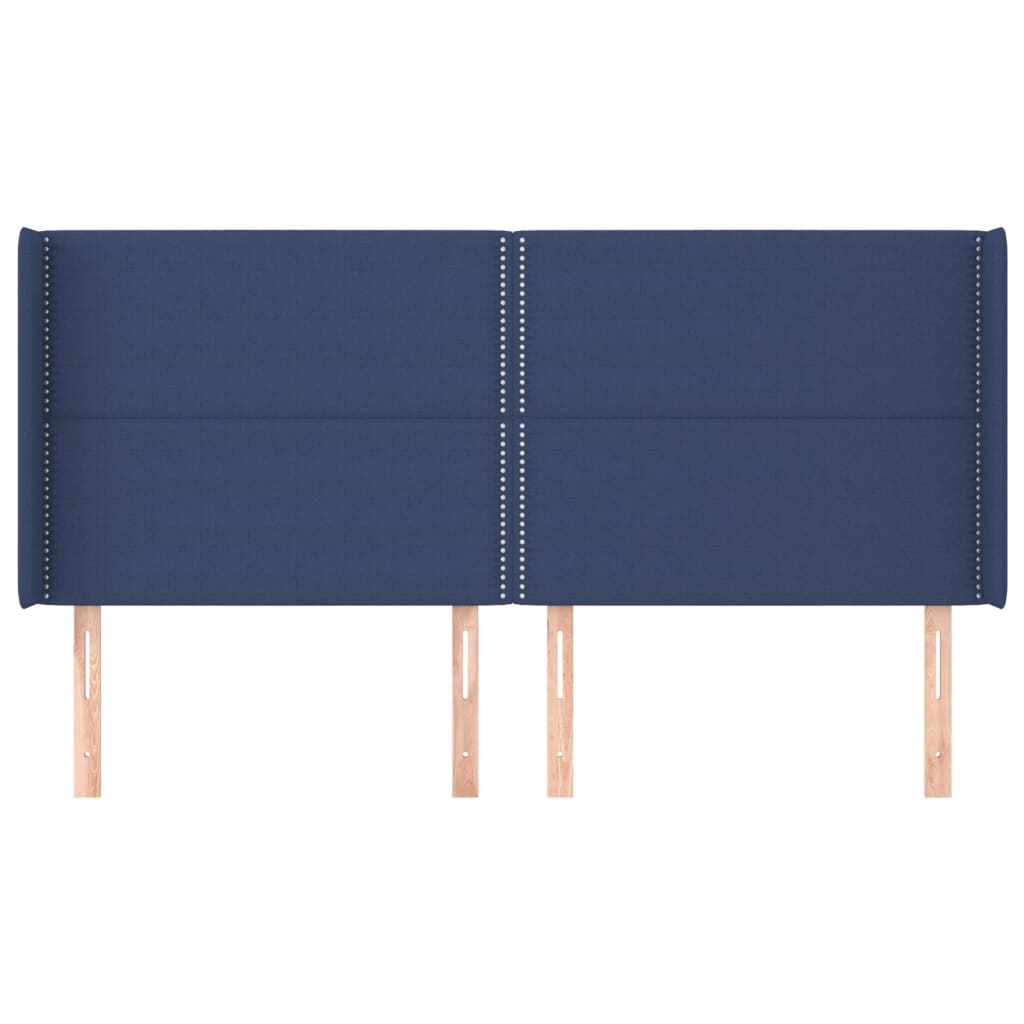 sengegavl med kanter 203x16x118/128 cm stof blå