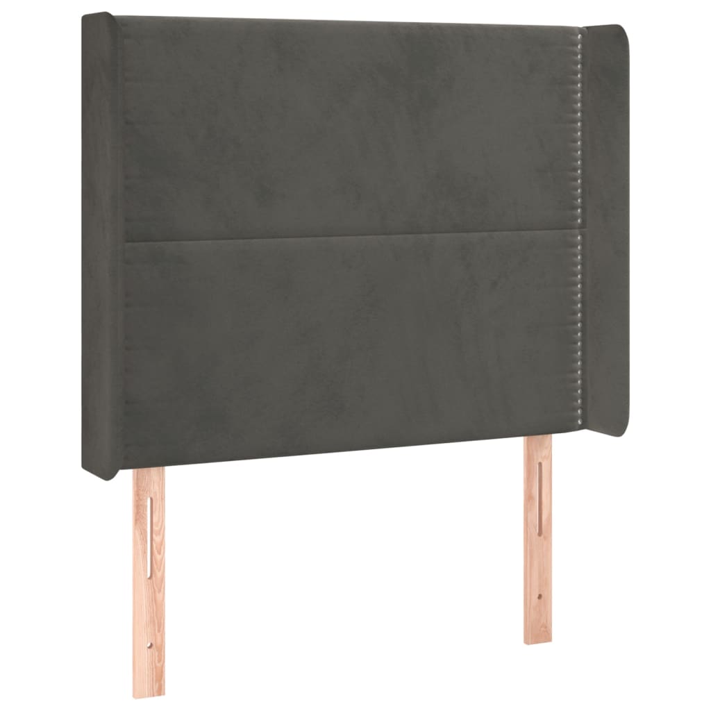 sengegavl med kanter 83x16x118/128 cm fløjl mørkegrå