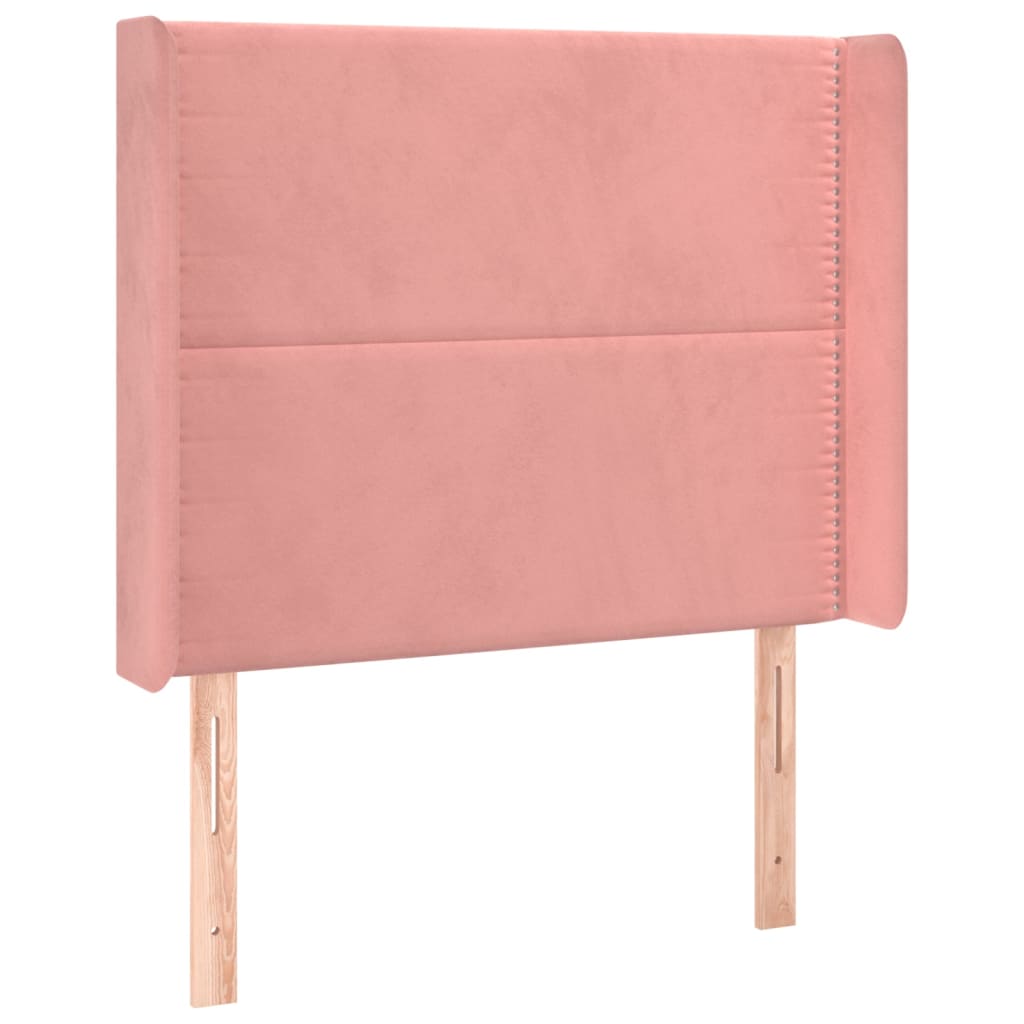 sengegavl med kanter 83x16x118/128 cm fløjl lyserød