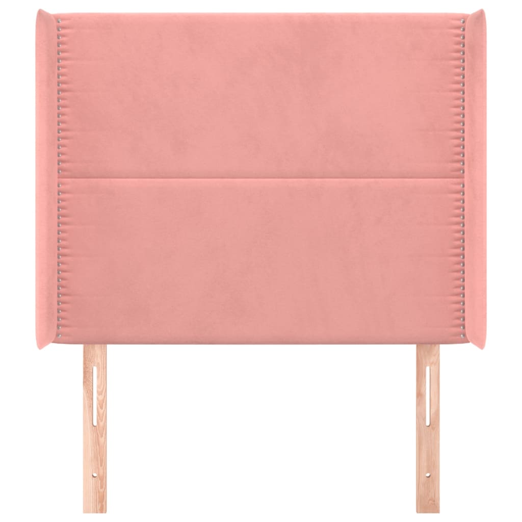 sengegavl med kanter 83x16x118/128 cm fløjl lyserød