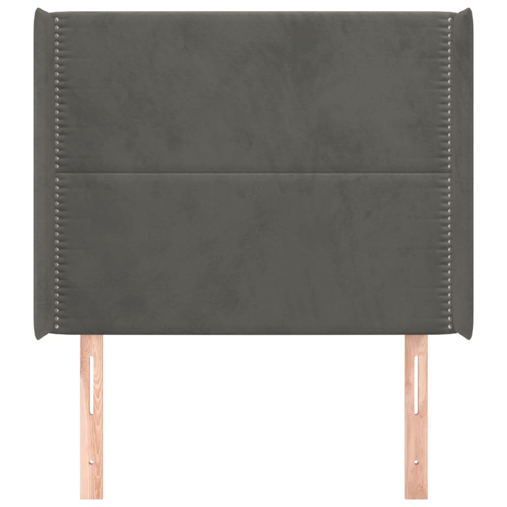 sengegavl med kanter 93x16x118/128 cm fløjl mørkegrå
