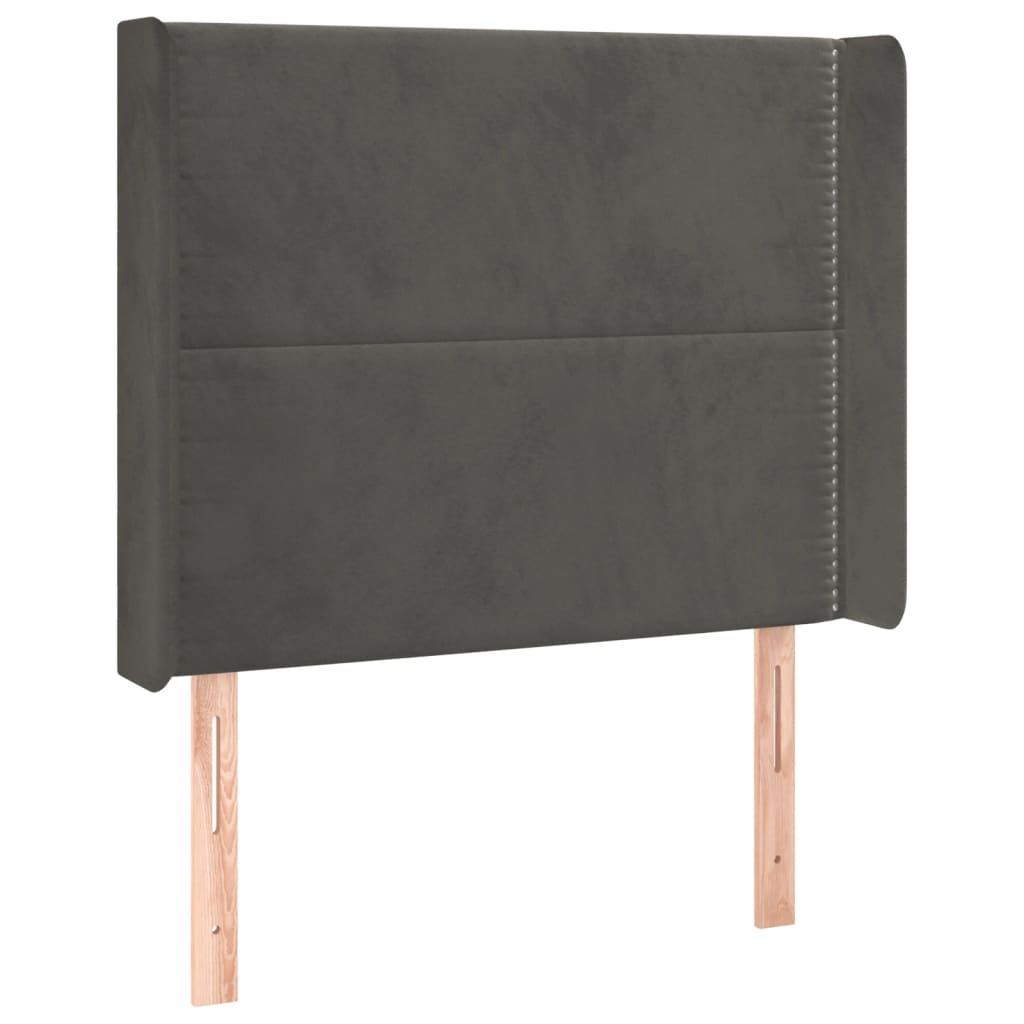 sengegavl med kanter 103x16x118/128 cm fløjl mørkegrå