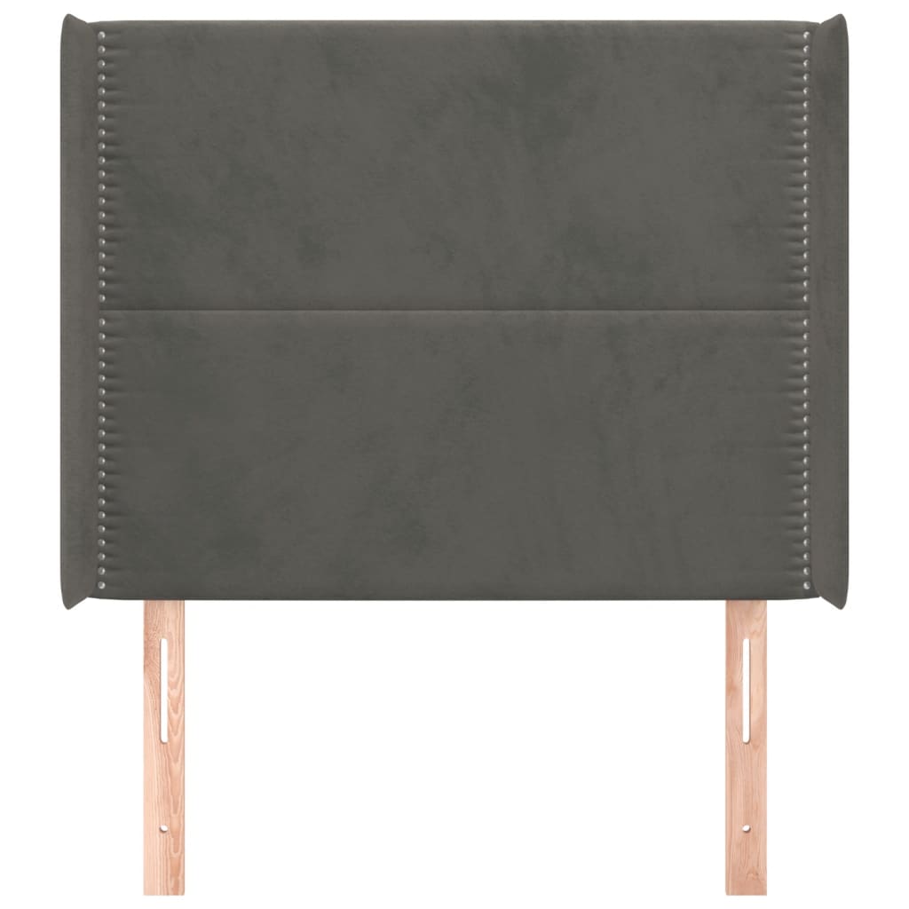 sengegavl med kanter 103x16x118/128 cm fløjl mørkegrå