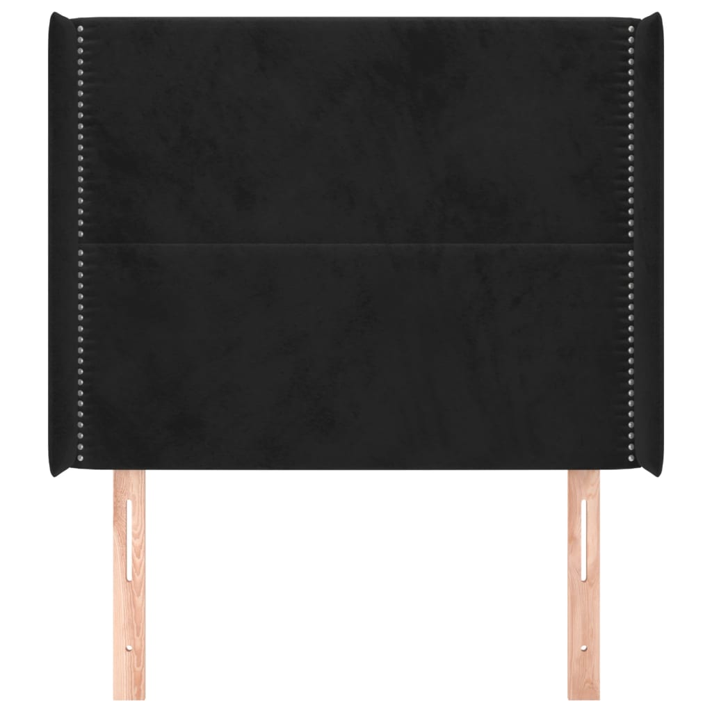 sengegavl med kanter 103x16x118/128 cm fløjl sort