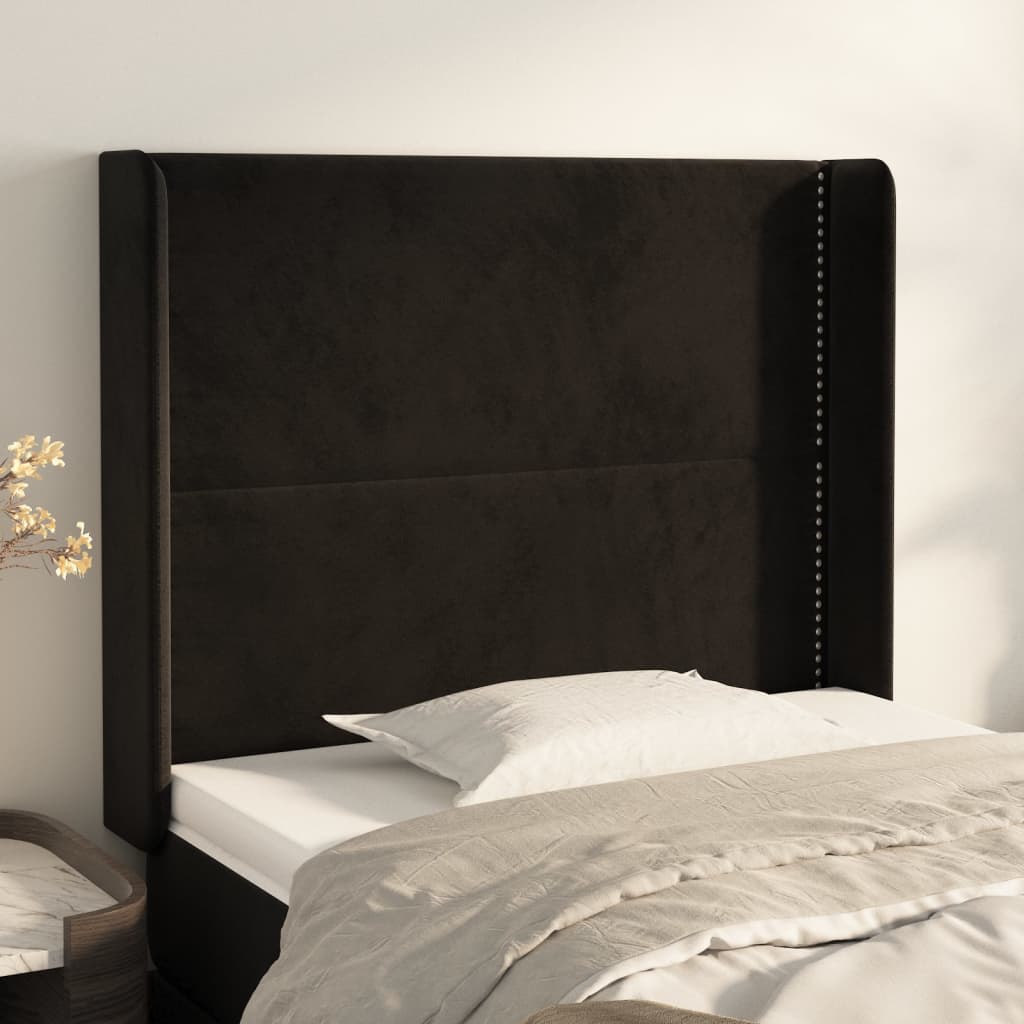 sengegavl med kanter 103x16x118/128 cm fløjl sort