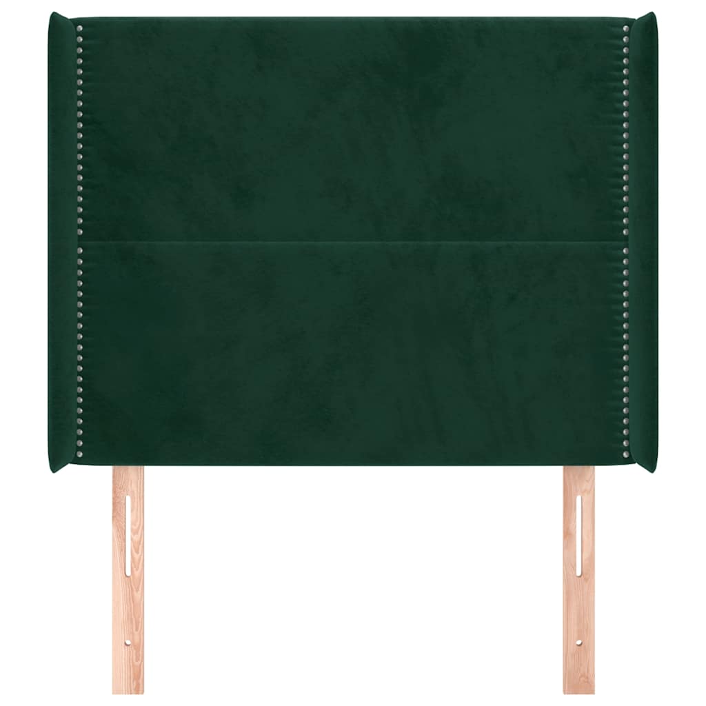 sengegavl med kanter 103x16x118/128 cm fløjl mørkegrøn