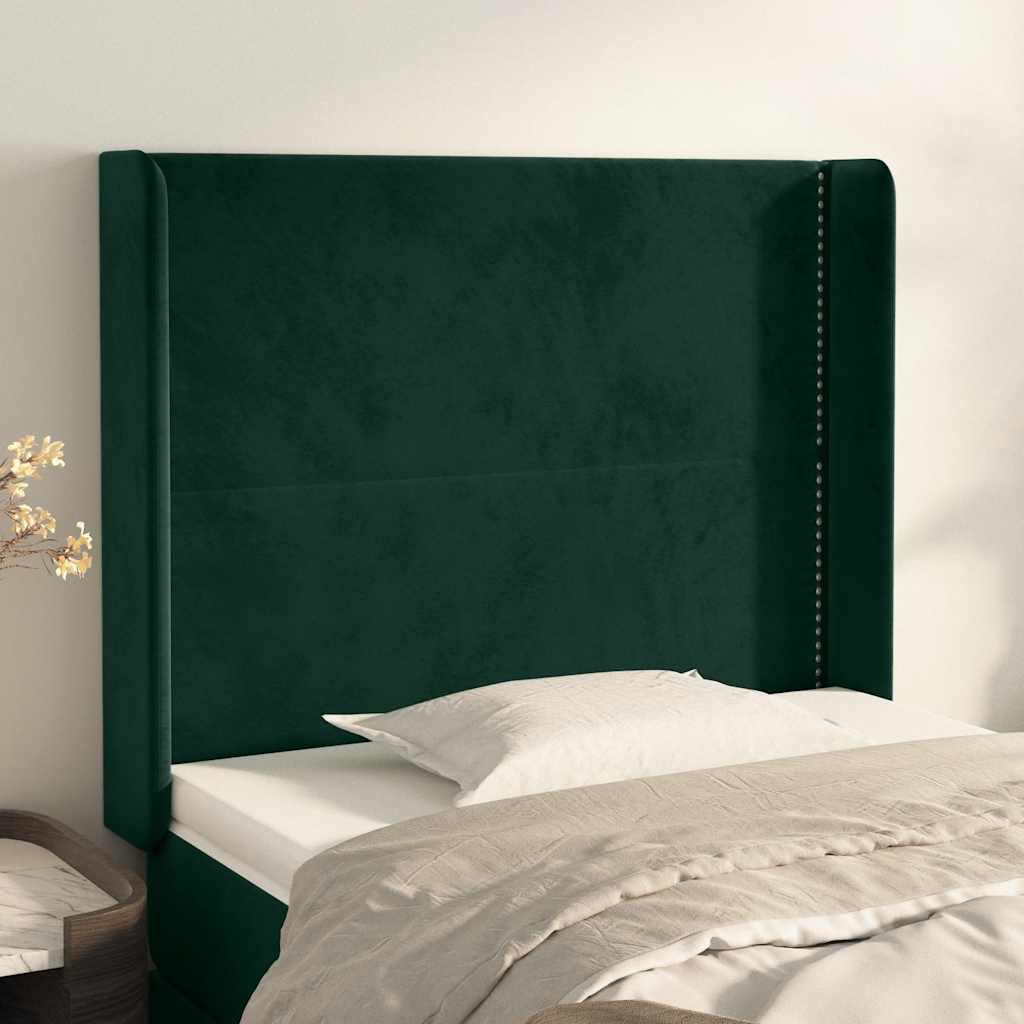 sengegavl med kanter 103x16x118/128 cm fløjl mørkegrøn