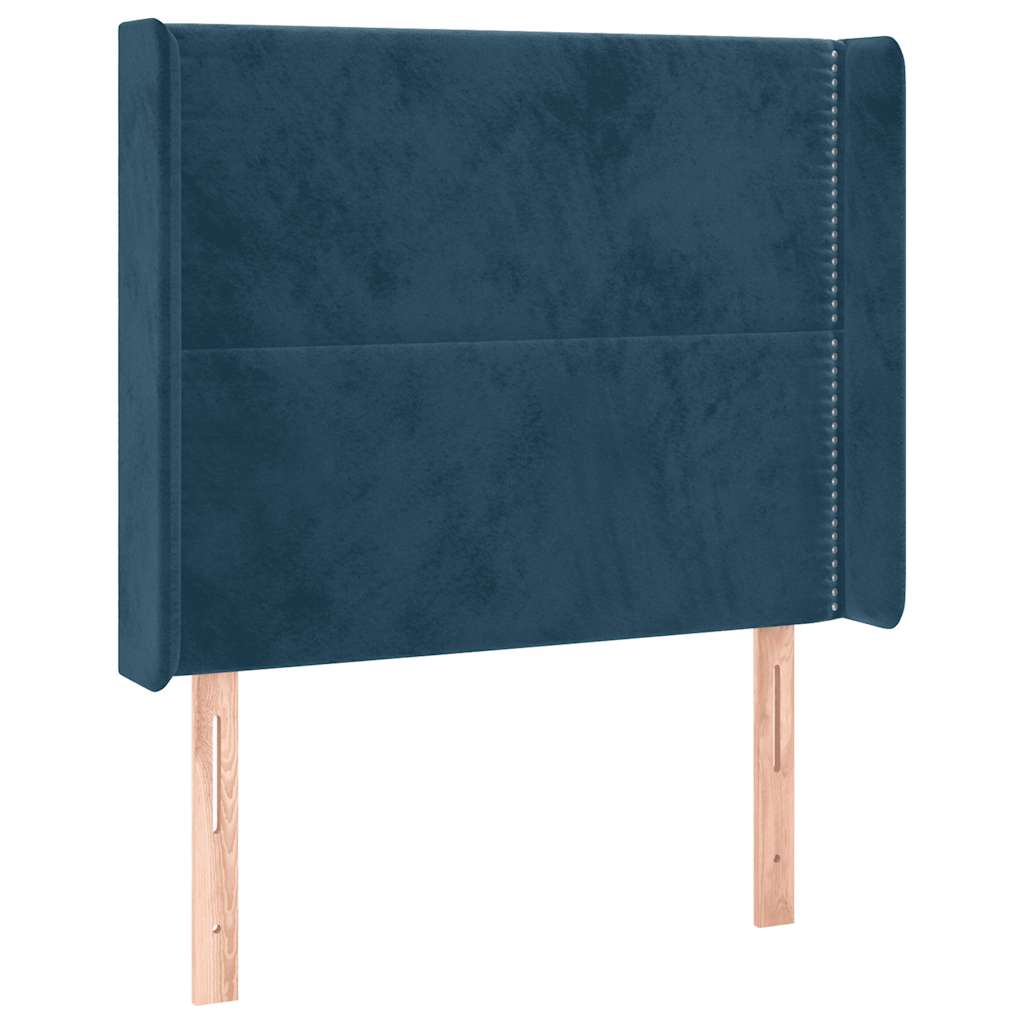 sengegavl med kanter 103x16x118/128 cm fløjl mørkeblå