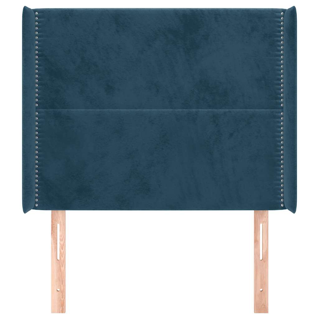 sengegavl med kanter 103x16x118/128 cm fløjl mørkeblå