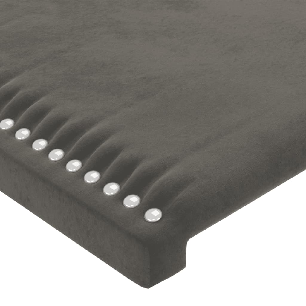 sengegavl med kanter 147x16x118/128 cm fløjl mørkegrå
