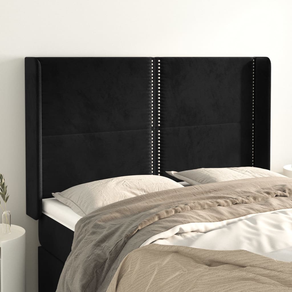 sengegavl med kanter 147x16x118/128 cm fløjl sort