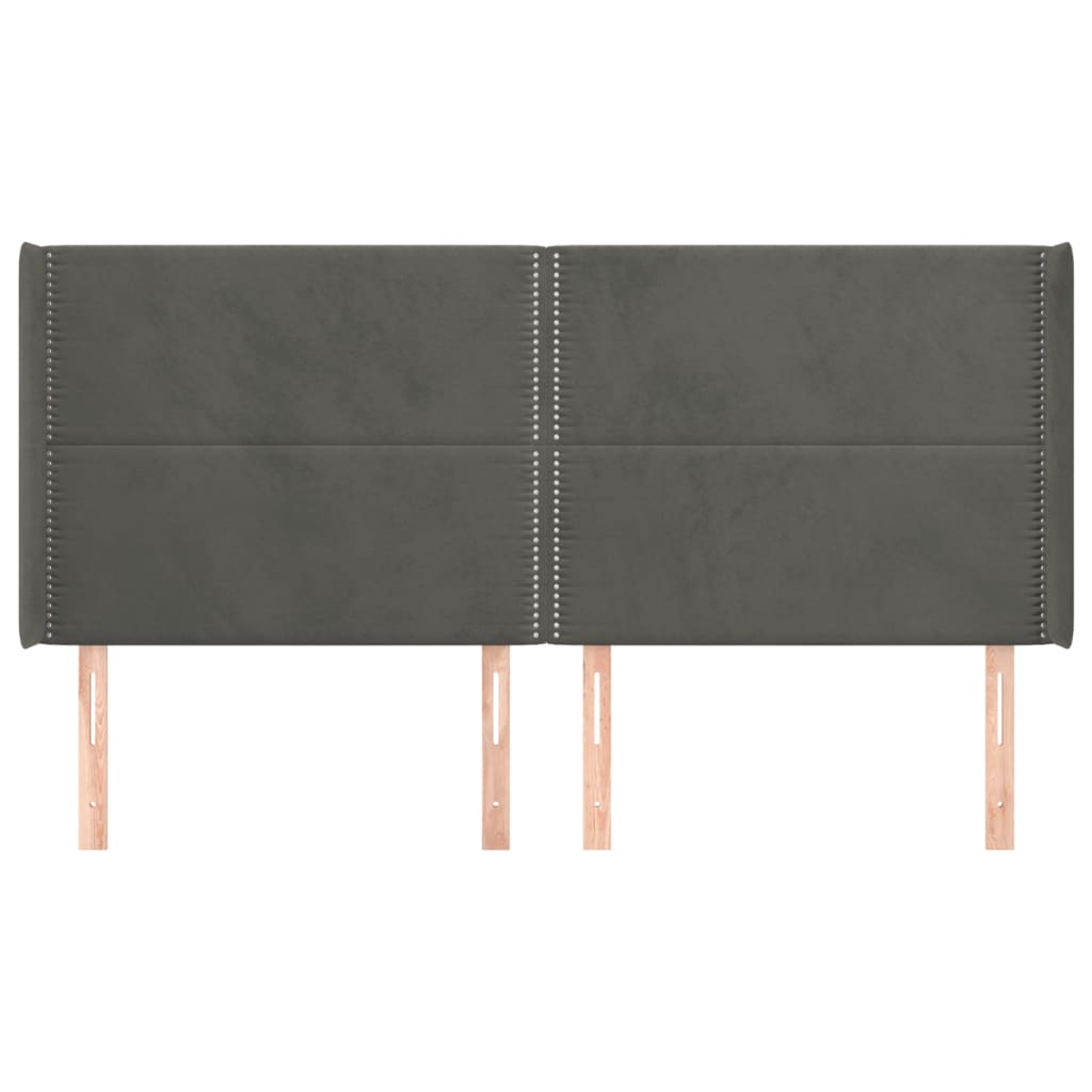 sengegavl med kanter 203x16x118/128 cm fløjl mørkegrå