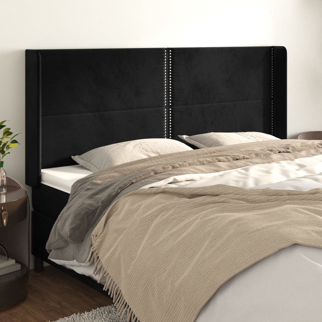sengegavl med kanter 203x16x118/128 cm fløjl sort